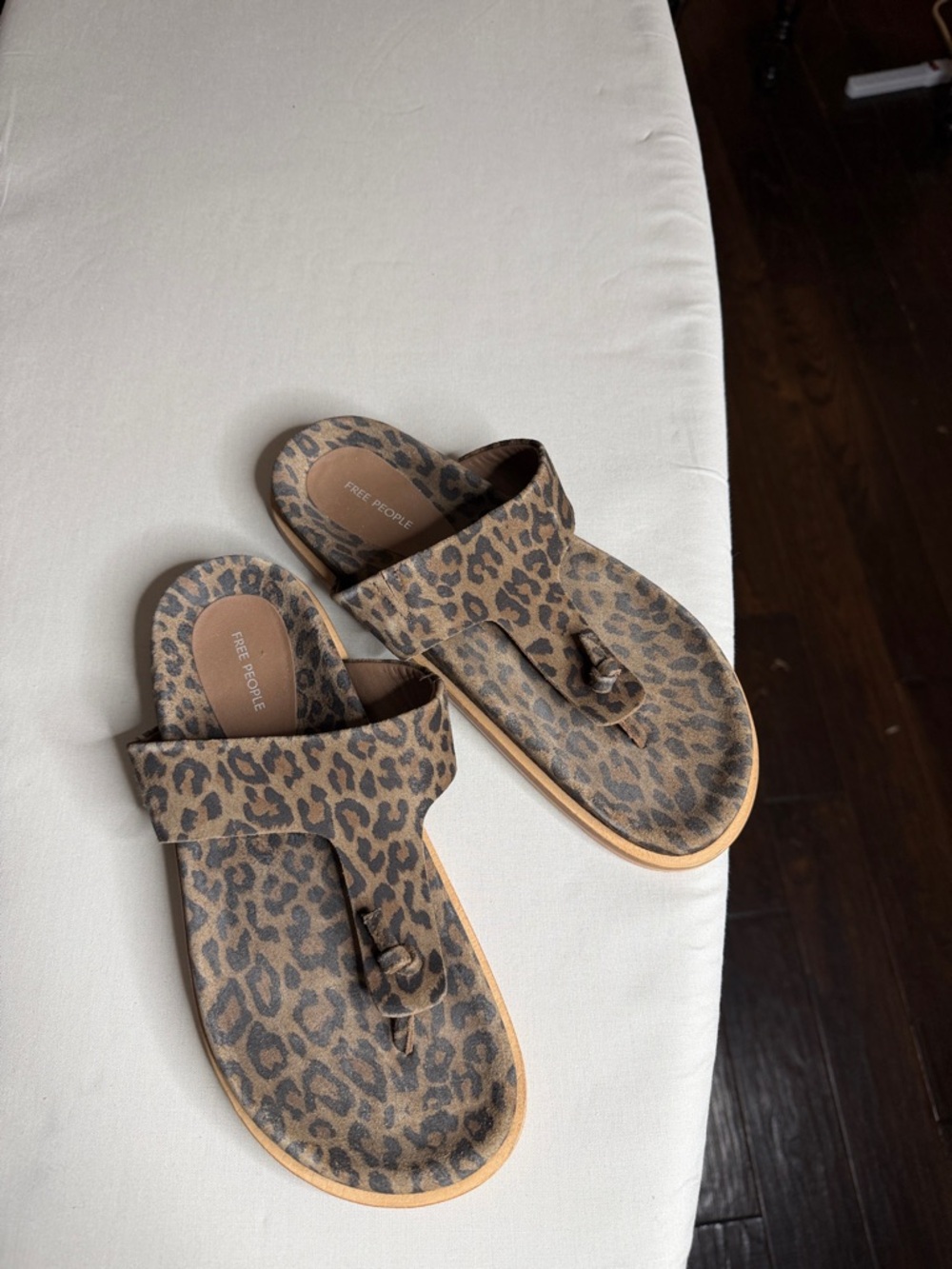 Free People Leopard-Print Toe Loop Slides in Brown and Black